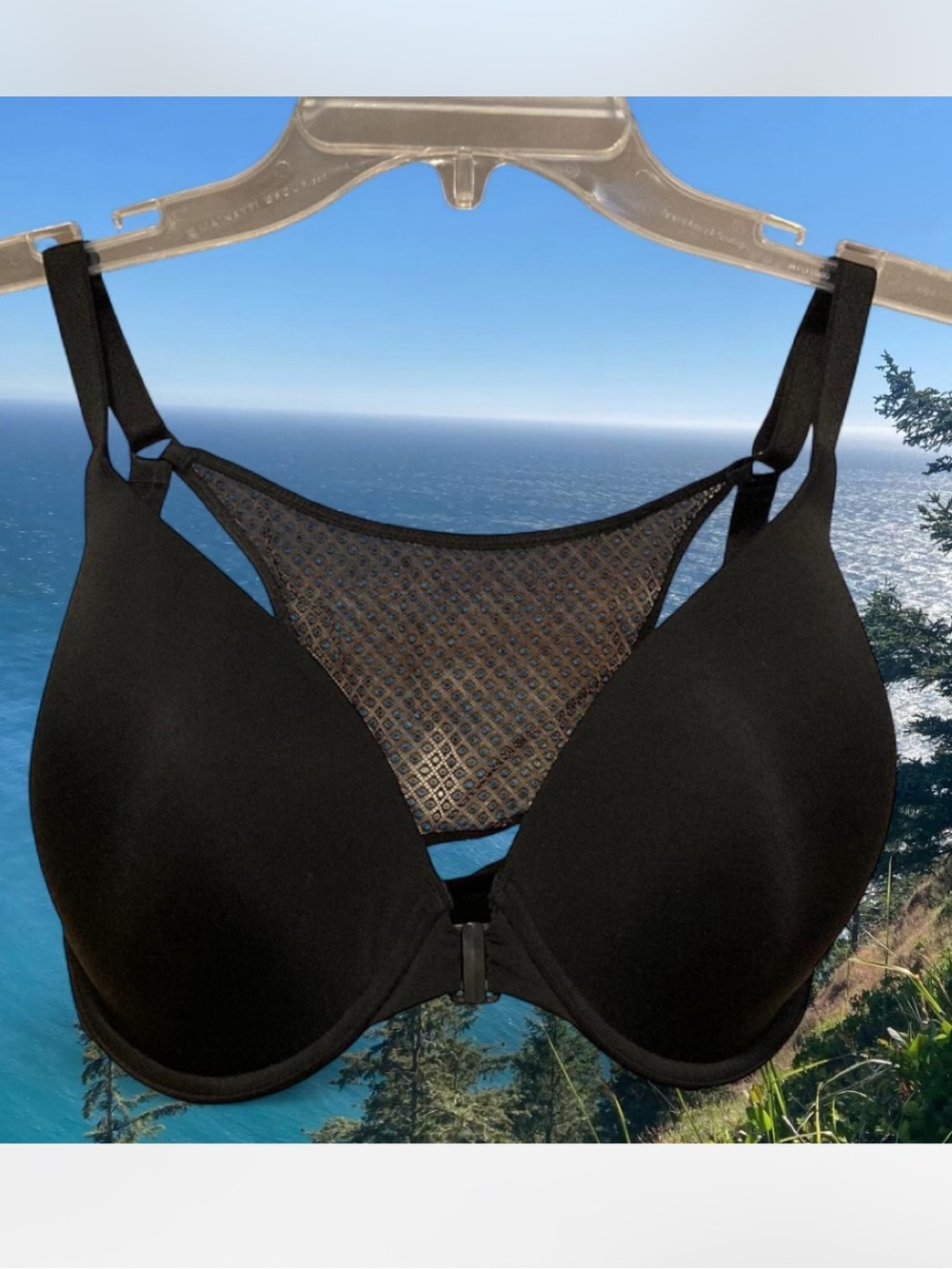 Victoria’s Secret 34DDD Black Front-Closure Push-Up Bra with Mesh Racerback